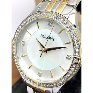 Bulova Women's Watch 98L273 Mother of Pearl Dial Two Tone Steel 32mm Gem…